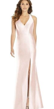 Alfred Sung V-Neck Halter Satin Trumpet Gown Blush Pink Bridesmaid Dress D761