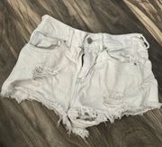 White denim high rise bullhead  shorts