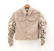 Bar III Ruched-Sleeve Jacket Naturally Nude XS