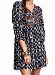 Women’s Blue Boho Printed Baby Doll Tunic Dress in a size Small