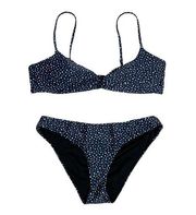 J.Crew  strappy twist bikini swim set in navy blue polka dot