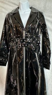 Dolls Kill Hustler Sneaky Link Black Vinyl Buckle Trench Coat Zipper PVC