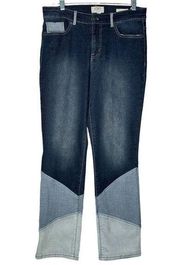 LOGO Lori Goldstein Patchwork Blue Jeans Straight Distress Makayla Women Size 8