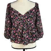 Mi Ami Jrs X-Large Crop Top Floral Sweetheart Neck Balloon 3/4 Sleeve Pink Multi