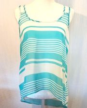 Aqua and white double strap sheer top size medium