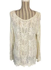 Eight Eight Eight White Long Sleeve Cotton Knit Sweater Blouse Women Sz XL