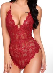 Red Lace Lingerie Bodysuit 