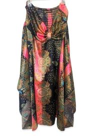 SHORELINE Y2K HANDKERCHIEF SCARF PAISLEY STRAPLESS SWEETHEART MIDI DRESS