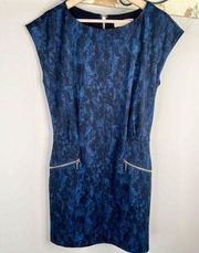 Michael Michael Kors Blue and Black Short Sleeve Zip Pocket Sheath Dress Sz 8