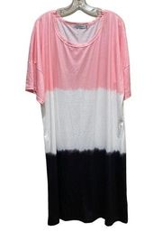 Misslook Ombre Short Sleeve Tee Shirt Dress White Pink and Black Size XL