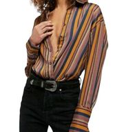 We The Free Womens All Smiles Sateen Striped Button-Down Top Size S