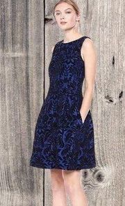 Gabby Skye Floral Velvet Sleeveless A-Line Dress Blue Black 6