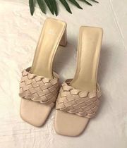 H by Halston Pink Nude Woven Rear Sandal Heel Sz. 11