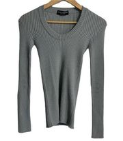 Dolce & Gabbana Grey Long Sleeve Ribbed Top Size 42 XS