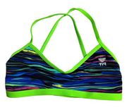 TYR DuraFast One Fresno Trinity Top Swim Bikini Top Blue Multi Sz Small 4/6 NWOT