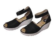 Fly London Yake Leather Wedge Sandals in Black– Size 41 (US 10-10.5) – EUC