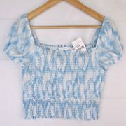 LUSH Blue Swirl Short Sleeve Smocked Top Size L