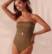 Abercrombie & Fitch Olive Ribbed Monokini Removable Straps Waist Belt Size S