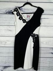 Yoana Baraschi Black White Floral Applique Dress Size Small