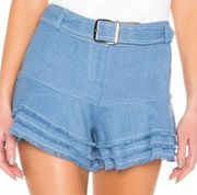 Revolve Alexis Jaymes Tiered Linen Fringe Blue Shorts NWT Large