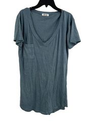 LAMade Blue Short Sleeve Oversized V Neck Pocket Tee Large New