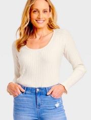 NWT Knox Rose Ivory Ribbed Long Sleeve Scoopneck , Large