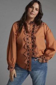 Anthropologie Scalloped Button Down Top Womens Size 12 Western Fashion