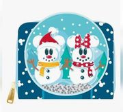 Loungefly, Disney Mickey & Minnie Mouse Snowman Globe Zip Around Blue Wallet