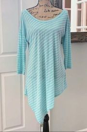 Renee C Striped Asymmetrical Tunic Top Size M