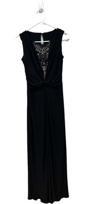 black long sleeveless beaded front dress