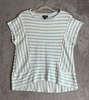 Jones New York Aqua Striped Cap Sleeve Summer Nautical Blouse Medium