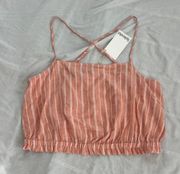 Wilder Crop Tank   Size Large  Condition: NWT Color: Pomelo Rope Stripe  Details : - Viscose striped yarn dye - Crop tank - Adjustable crisscross spaghetti straps - Elastic at the back neckline and hem creates a bubble effect - 100% viscose