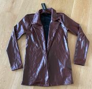 Boohoo Mix & Match Leather Look Longline Blazer in Chocolate Size US6