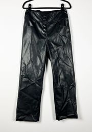 NEW Misa Naki Faux Vegan Leather High Rise Straight Leg Casual Pants Black 6