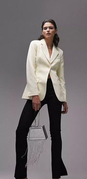 Fitted Single Breasted Long Blazer in Buttermilk