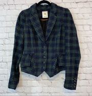 Elevenses Plaid Wool Blend Cropped Button Front Jacket