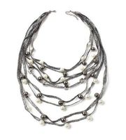 Glass Pearl Multi Layered Nylon Necklace