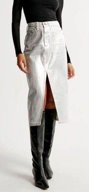 Young Contemporary Silver Maxi skirt side pockets Junior L| NWT