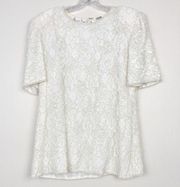 Vintage Laurence Kazar White Lace Beaded Blouse Sz L