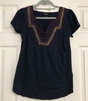 Lucky Brand v neck beaded embroidered‎ sequin short sleeve shirt women’s medium