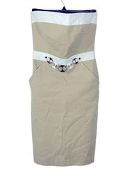 Milly of New York Khaki and White Strapless Dress With Removable Chain Belt