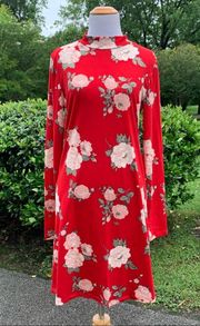 NWOT Heart & Hips Red L/S Floral Rose Bodycon Fitted Dress Large L SOFT