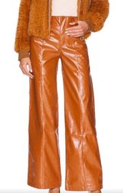 Free People Star Crossed Lovers Straight Brown Vegan Faux Leather Pants Size 8