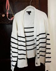 Black And White Striped Cardigan