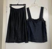 Vintage Christian Dior satin black undergarment lingerie top skirt set Large