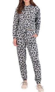 Catherine Malandrino Hoodie and Jogger Lounge Pants SET in Black Gray Cheetah