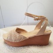 CL By Laundry Charlise Wedge Platform Sandals Shoes Natural Woven Nude Size 7.5M