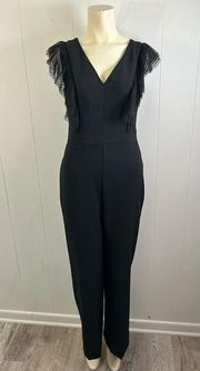 Black Halo Women’s Black Sleeveless V-neckline One Piece Jumpsuit Size 4