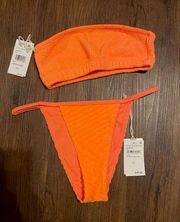 Good American Perfect Fit Bikini Set Size 0 (xsmall) Orange Cream Jacquard NWT