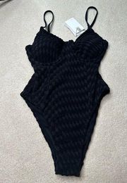 Good American: Black Checkered Terrycloth Swimsuit